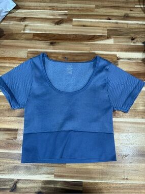 aerie offline Ribbed Scoop Neck Crop Top - Dusty Blue
